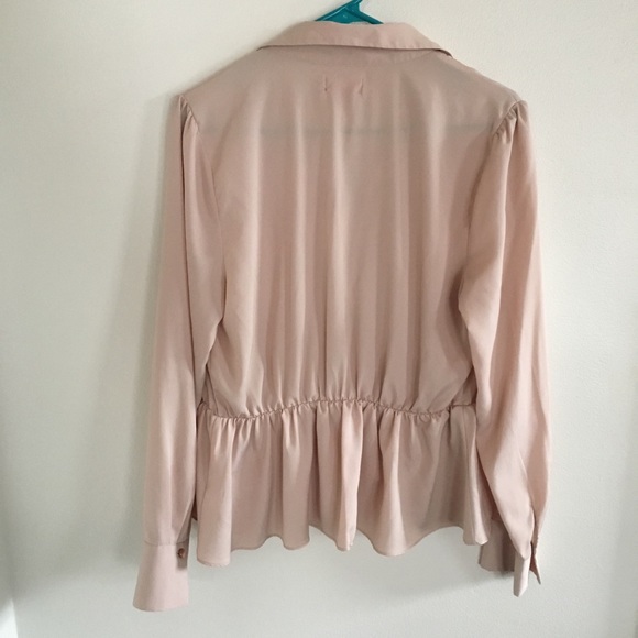 Elle Brand Cinched Waist Beige Blouse Crochet Lace - Picture 7 of 8